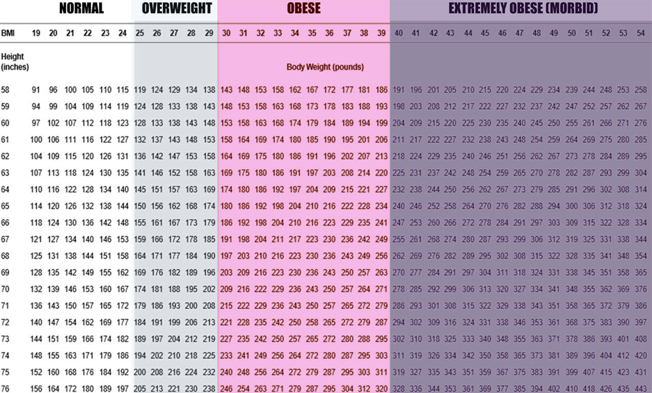 ideal BMI chart